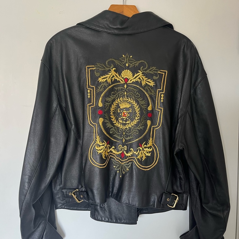 Palmer & Palmer Black Leather Embroidered Jacket